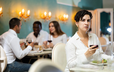 Woman at the restauranの写真素材
