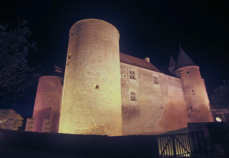 Chateau de Chateauneuf at dusk, Franceの写真素材