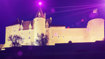 Night view of Chateau de Chateauneuf, Franceの写真素材