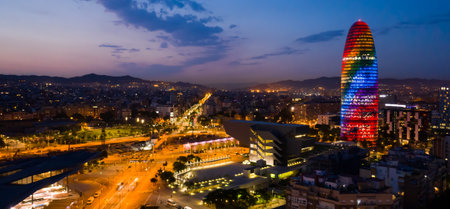 Torre Glories skyscraper in Barcelonaの写真素材