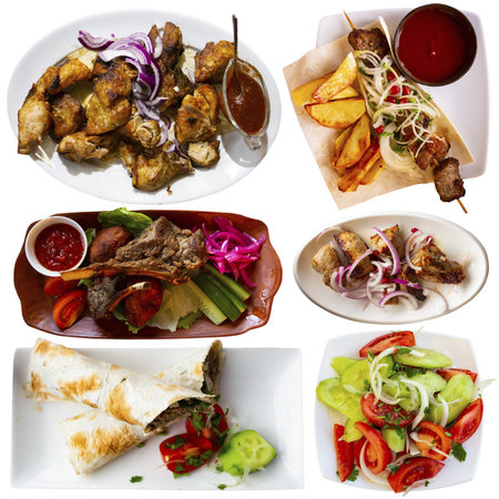 Set of Georgian cuisine dishes isolated on white backgroundの写真素材