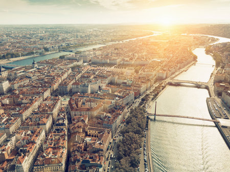 Aerial panoramic view of Lyonの写真素材