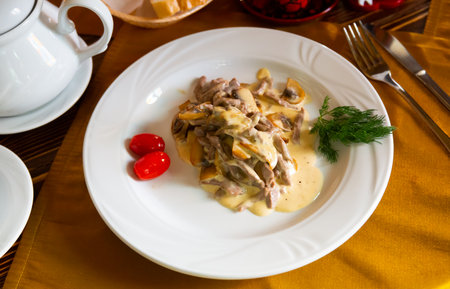 Delicious beef stroganoff with gravyの写真素材