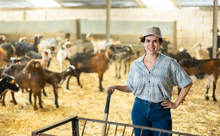 Portrait of latino woman owner of goat farmの写真素材