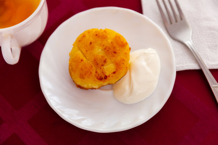 Appetizing syrnik on tableの写真素材