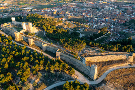 Aerial view of remains of Ayub Castle with fortification walls in Calatayud, Spainの写真素材