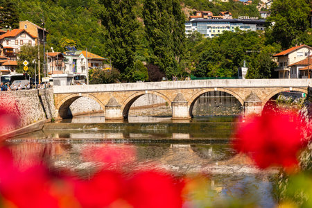 Latin bridge in Sarajevo city, Bosnia and Herzegovinaのeditorial素材