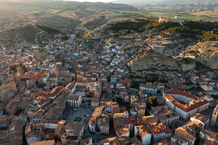 Aerial view on city Calatayud, Zaragoza, Spainの写真素材