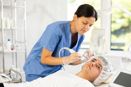 Client gazed into mirrorの写真素材