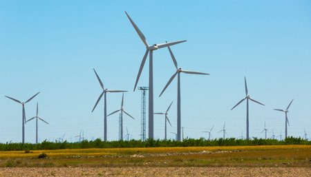 Wind power plants near the town of La Muela, Spain, nobody