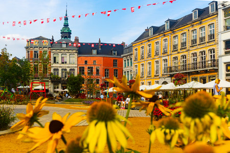 Old houses on Grand Place, Mons, Belgiumのeditorial素材