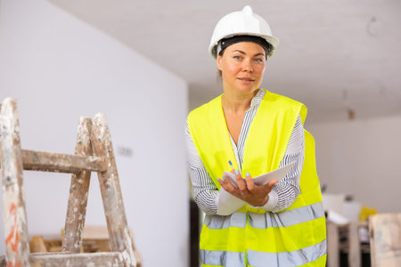 Portrait of a woman engineer making notes on paper