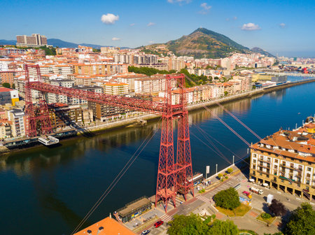 Vizcaya Bridge crossing Nervion Riverの写真素材