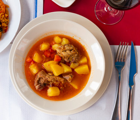 Delicious shurpa from mutton with oriental spices.の写真素材