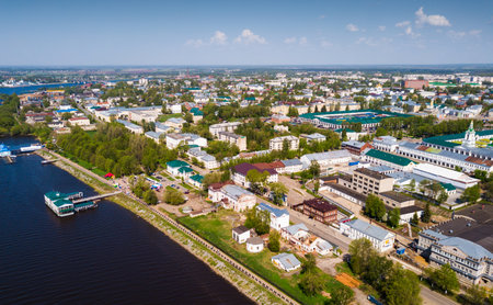 Aerial view of Kostroma with Gostiny Dvorの写真素材