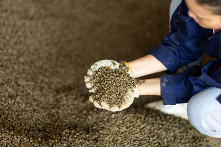 Female hands holding pelleted food close-up