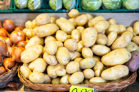 Potato in shop windowの写真素材