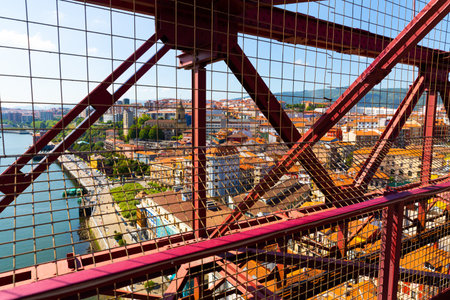 Portugalete city inside from Vizcaya Bridge bridge in Spainの写真素材