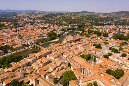 View from drone of french commune Limouxの写真素材
