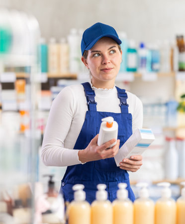 Young woman worker scanning qr code of cream