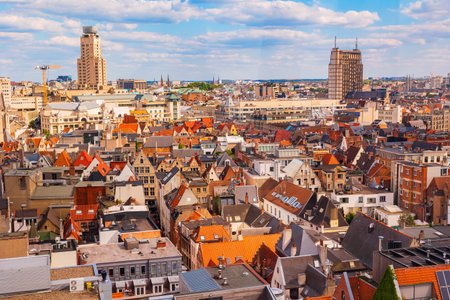 View from above of colorful cityscape of Belgian city of Antwerp