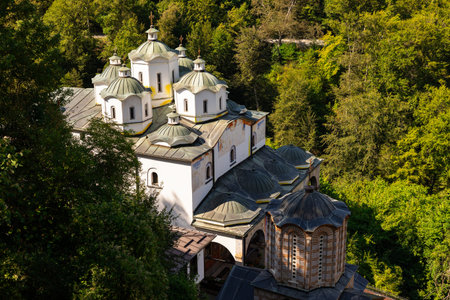 Medieval churches of Osogovo Monastery in North Macedonia in summer greenery