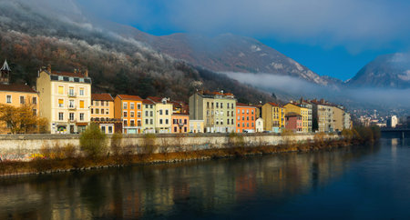 View on hills with houses of Grenoble in Franceの写真素材