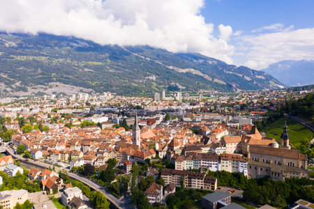 General view of Swiss town of Chur on summer dayの写真素材