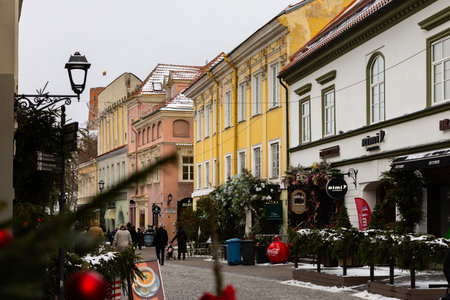 New Years Pili Street in center of old town of Vilniusのeditorial素材