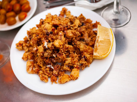 Spanish seafood dish battered fried baby squid