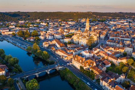 View of french city Perigueux at dawn