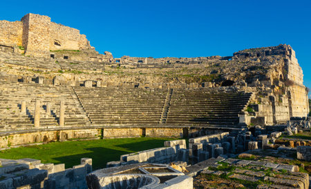 Ruins of antique Greek theatre in Miletus, Caria, Turkeyの写真素材