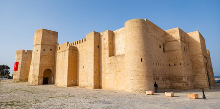 Monastir in Tunisia is an ancient city and popular tourist destination on Mediterranean Sea. Landscape view of main fortress of cityの写真素材