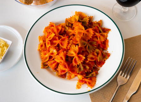 Lazos con tomate, spanish pasta in tomato sauceの写真素材