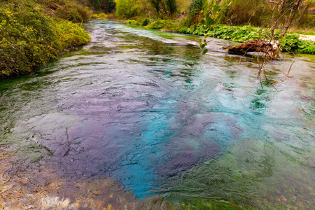Blue Eye spring (Syri i Kalter), more than fifty metre deep natural pool with clear, fresh water, near Sarande in Vlore Country in southern Albaniaの写真素材