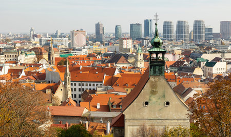 Aerial view of rooftops and streets of capital Bratislava. Slovakia