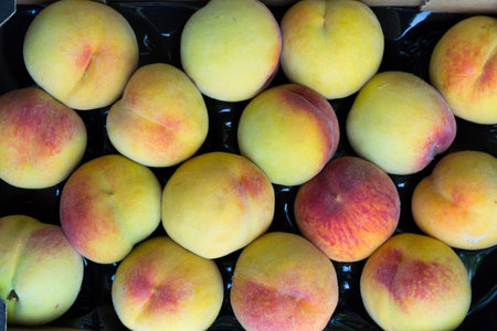 Top view of peachesの写真素材