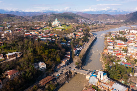 View from drone of Georgian town Kutaisi