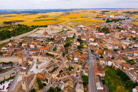 View from drone of Cuellar with Castle
