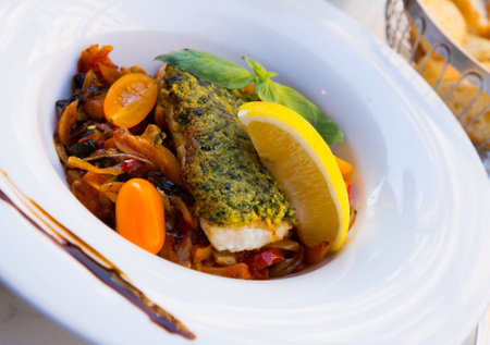 White fish baked with vegetables