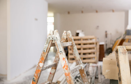 Stepladder inside apartment during home improvement works