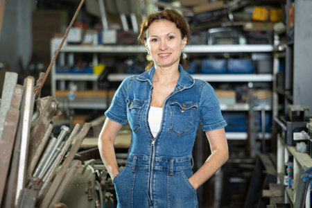 Adult woman posing in oak workshop
