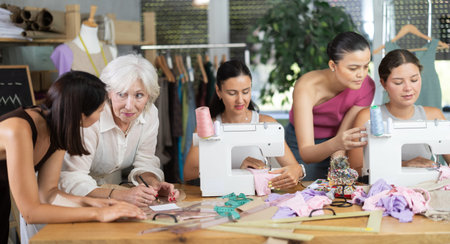 Women of different ages gathering at dressmaking course