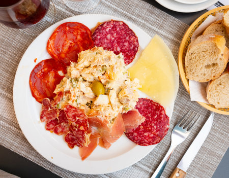 Plate with coldcuts and salad, Spanish entremets