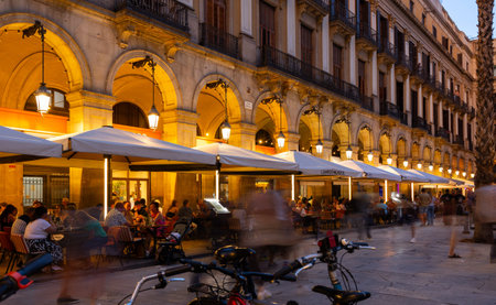 SPAIN, BARCELONA - SEPTEMBER 2, 2023: Placa Reial square in Gothic Quarter of Barcelona