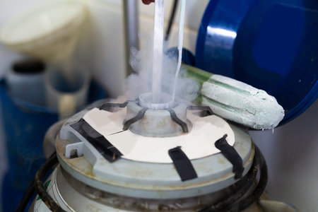 Can for storing bullseed at low temperatures in farmの写真素材