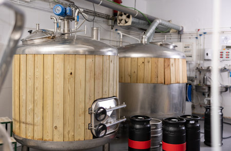 Tanks for the storage and fermentation of beer in beer factory