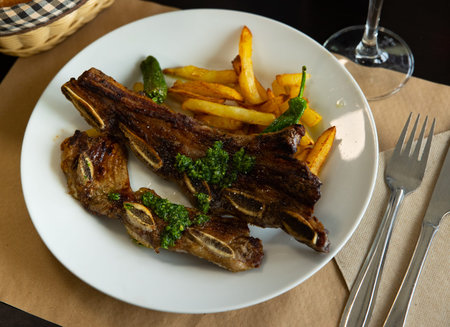 Churrassco with potato and pepper served in a plate