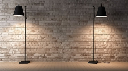Interior Design Brick wall, concrete floor and lamps background AI Generatedの素材