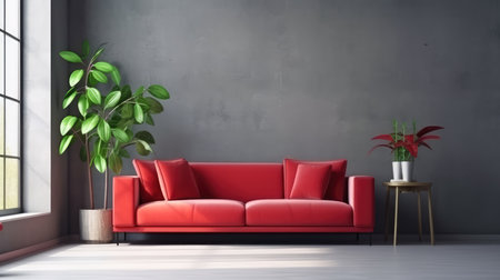 simple interior of room with large sofa and beautiful decoration ai generatedの素材